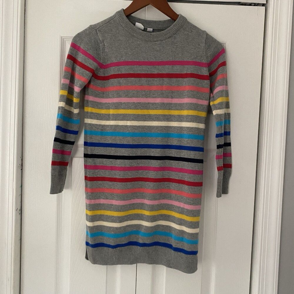 Gap Kids Girls Size Large Multicolor Rainbow Striped Sweater Dress Long Sleeve